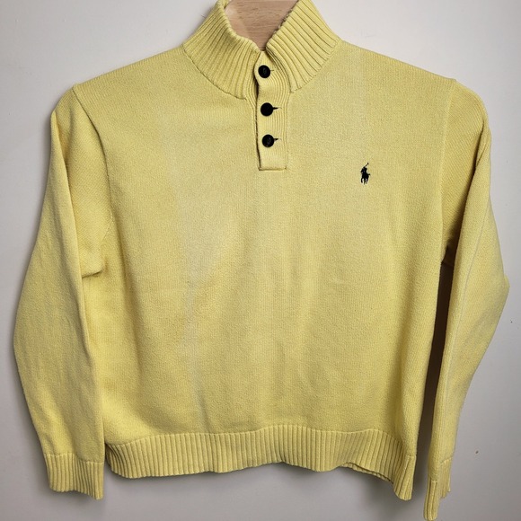 Ralph Lauren Other - Ralph Lauren Men's Large Yellow Knit Sweater Mock Neck 3 Button Accent Logo
